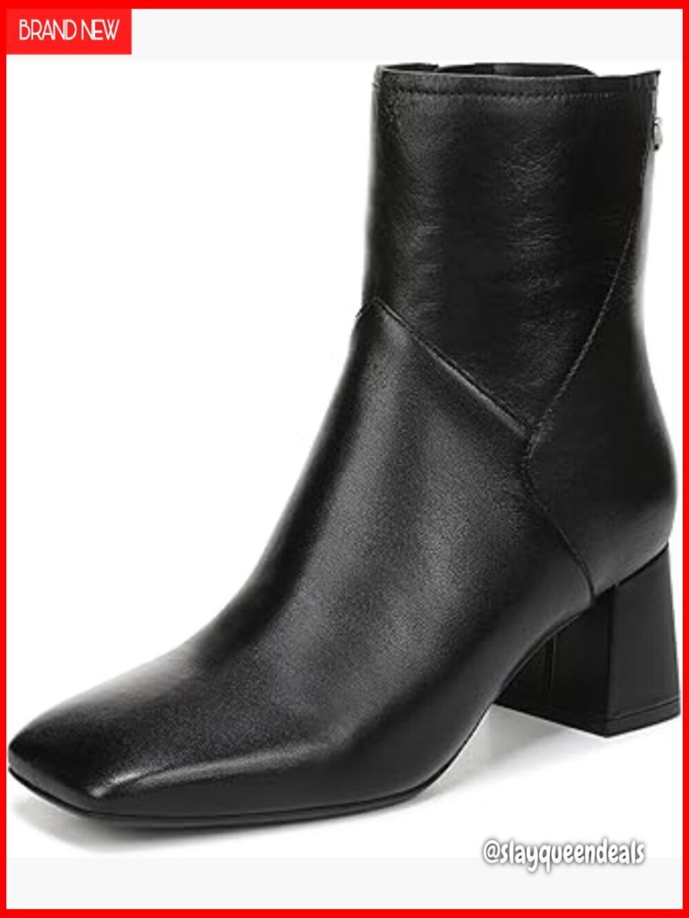 Leather Ankle Boots with Block Heel, Square Toe, Side Zip Closure